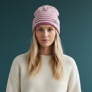 Titleist Striped Cotton Golf Beanie Hat.100% Cotton Pink White Stripes OSFM